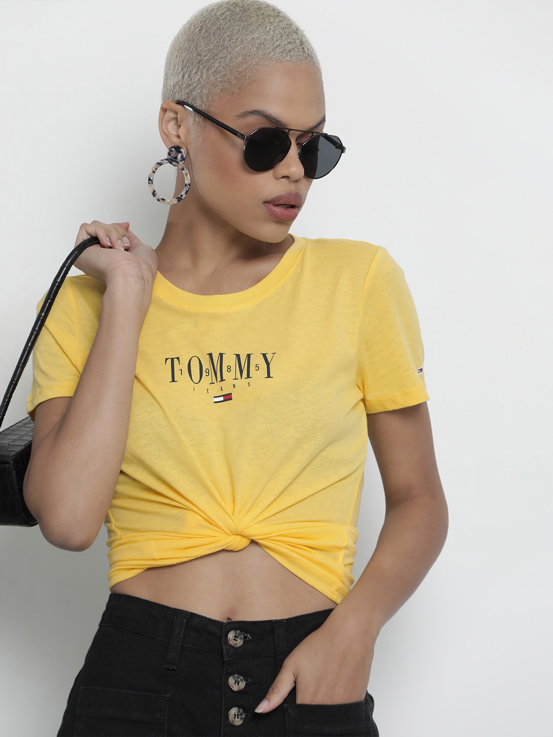 

Tommy Hilfiger Women Yellow Typography Printed Slim Fit T-shirt