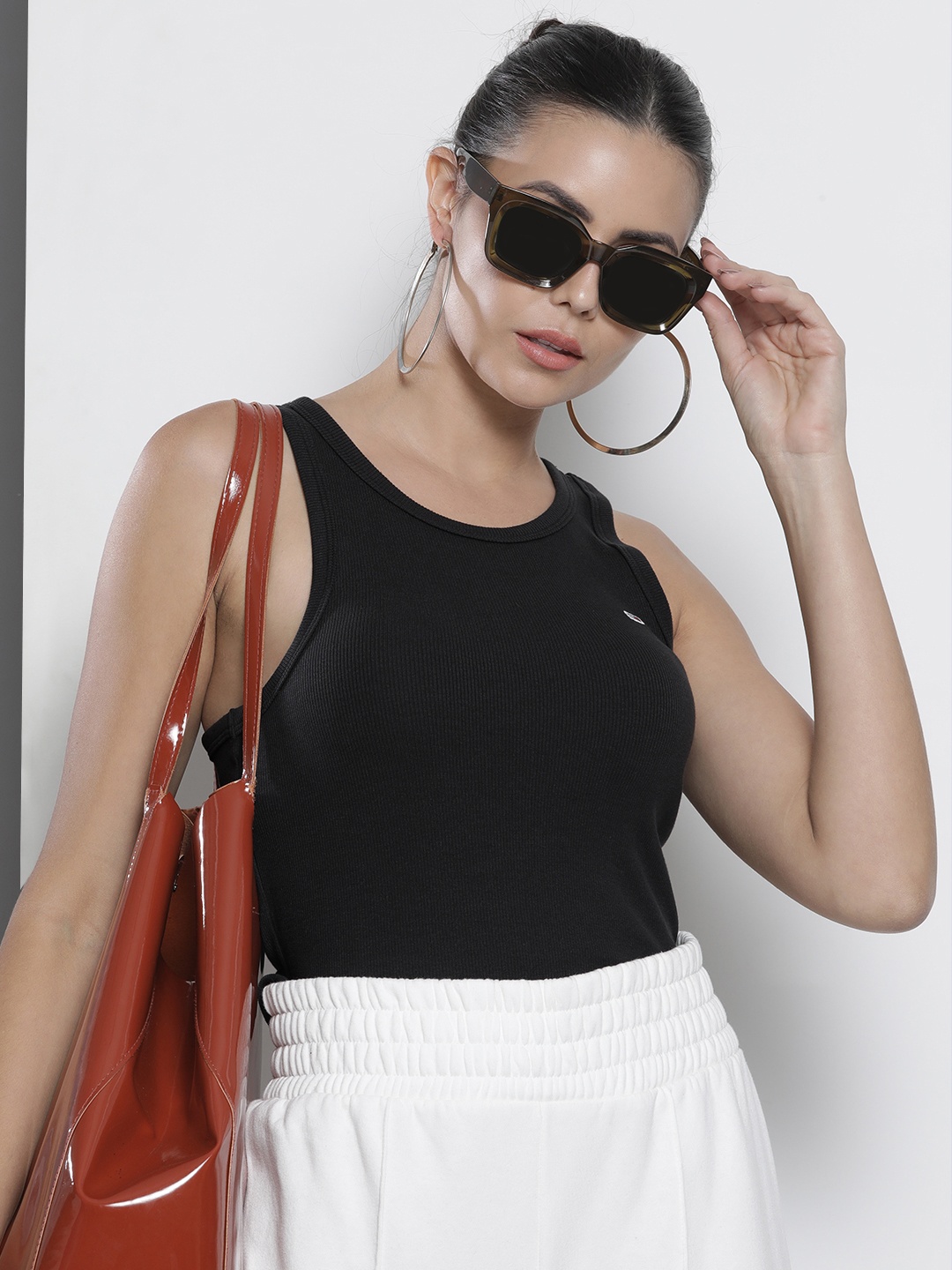 

Tommy Hilfiger Women Black Racerback Slim Fit T-shirt