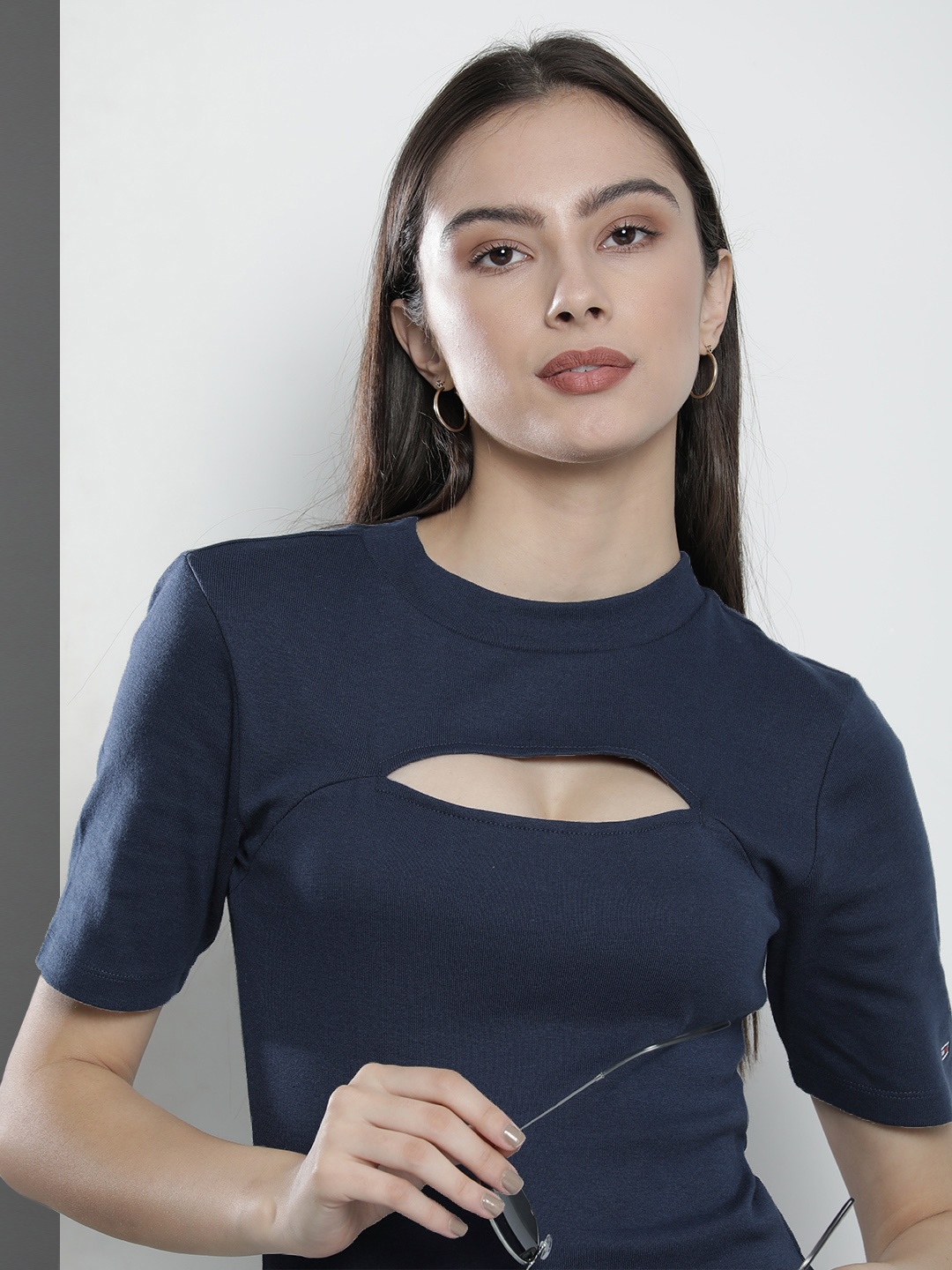 

Tommy Hilfiger Women Navy Blue Solid Pure Cotton Thong Bodysuit