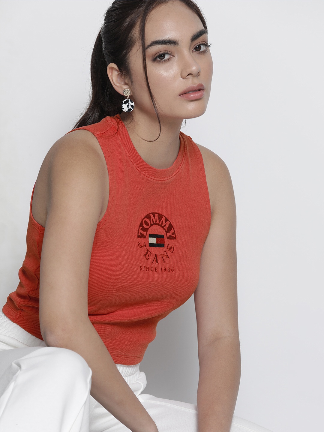 

Tommy Hilfiger Women Red Brand Logo Printed Tank T-shirt