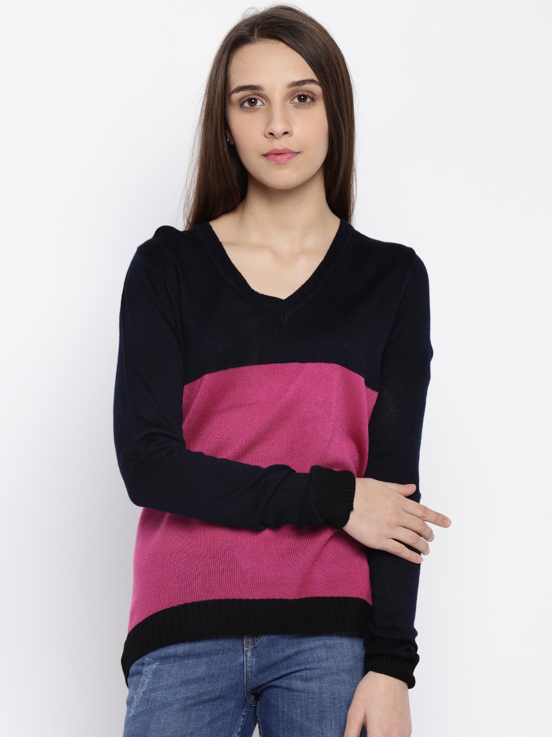 

Park Avenue Blue & Magenta Colourblocked Pullover