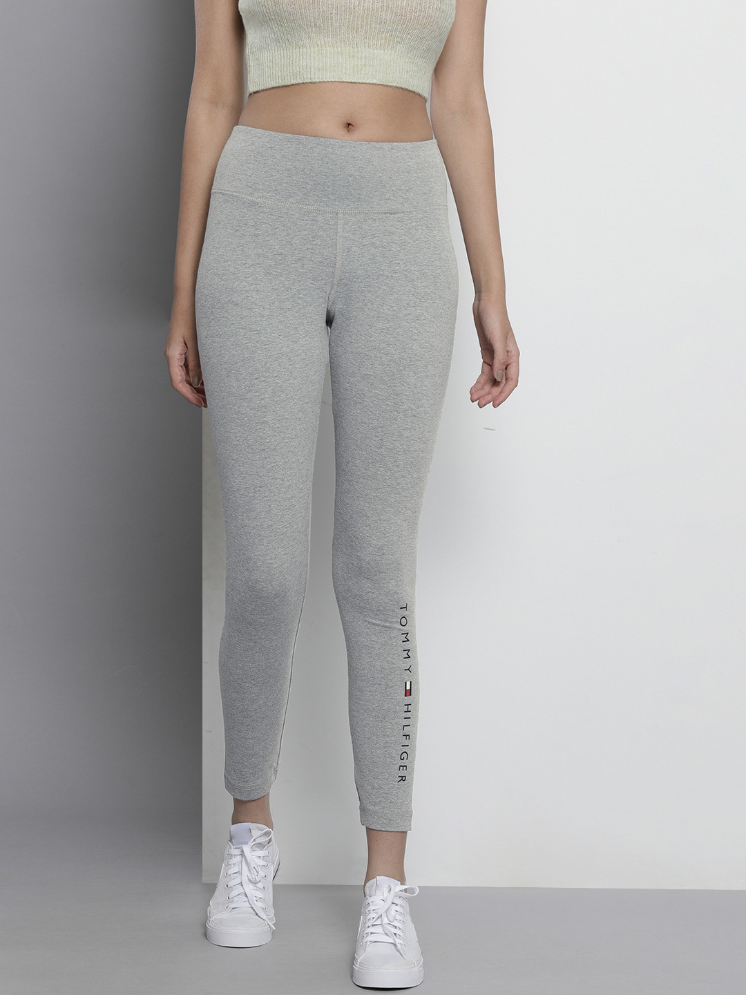 

Tommy Hilfiger Women Grey Melange Solid Ankle Length Leggings with Brand Logo Print Detail
