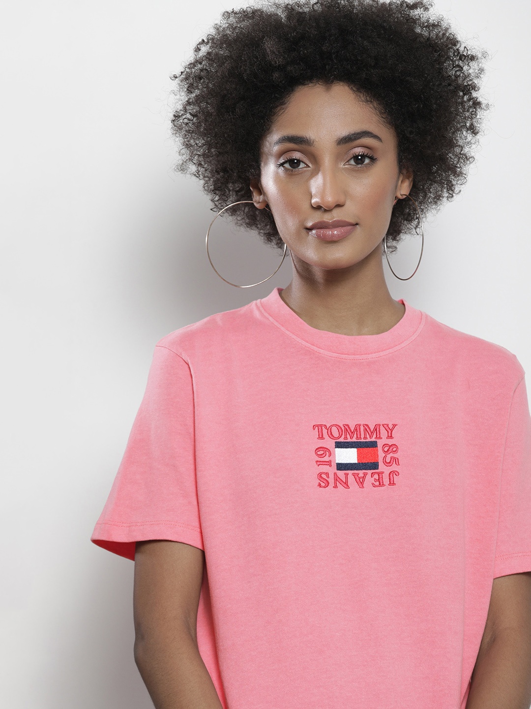 

Tommy Hilfiger Women Pink Solid Organic Cotton T-shirt