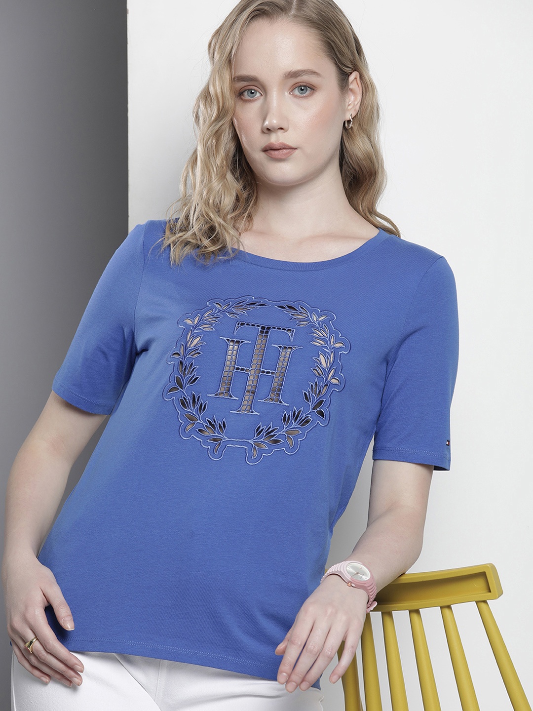 

Tommy Hilfiger Embroidered Pure Cotton T-shirt, Blue