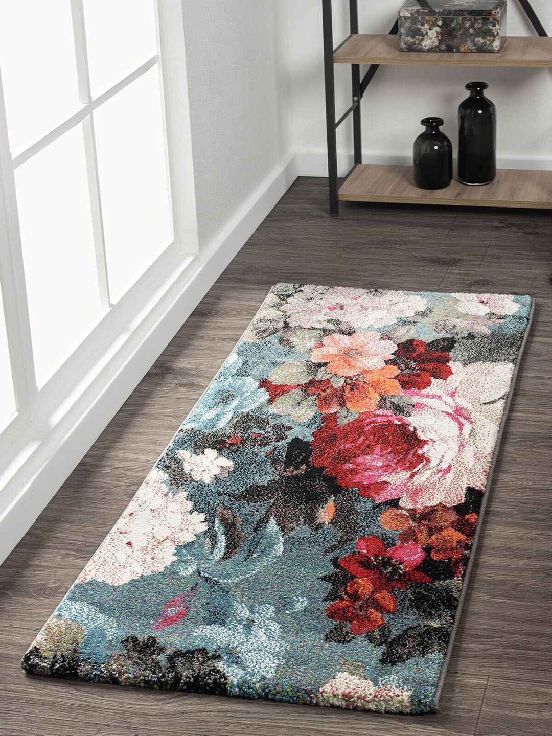 

OBSESSIONS Teal & Burgundy Printed Floor Runner