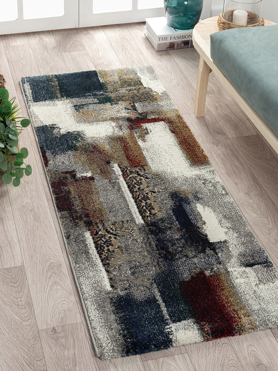 

OBSESSIONS Beige and Teal Printed Floor Runner