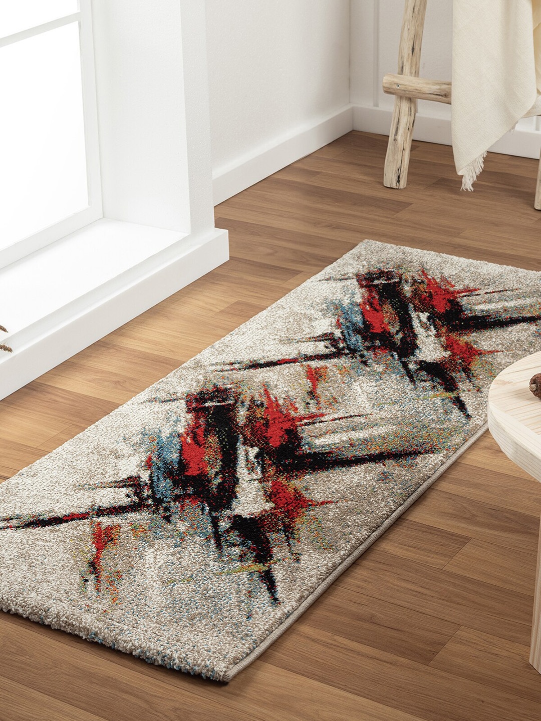 

OBSESSIONS Grey & Multicoloured Abstract Printed Floor Runner, Cream