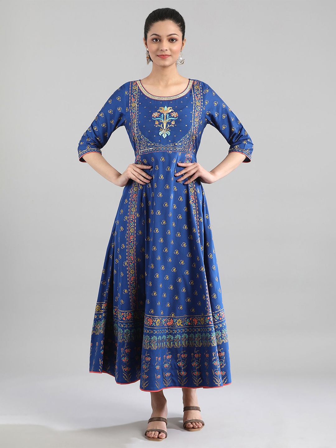 

AURELIA Blue Floral Printed Ethnic Maxi Dress