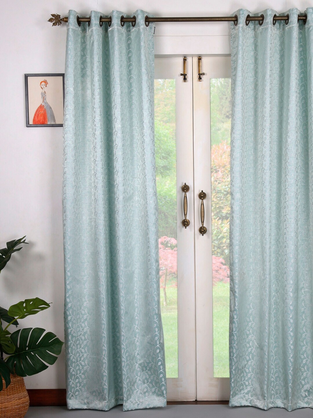 

Ariana Turquoise Blue & White Floral Long Door Curtain