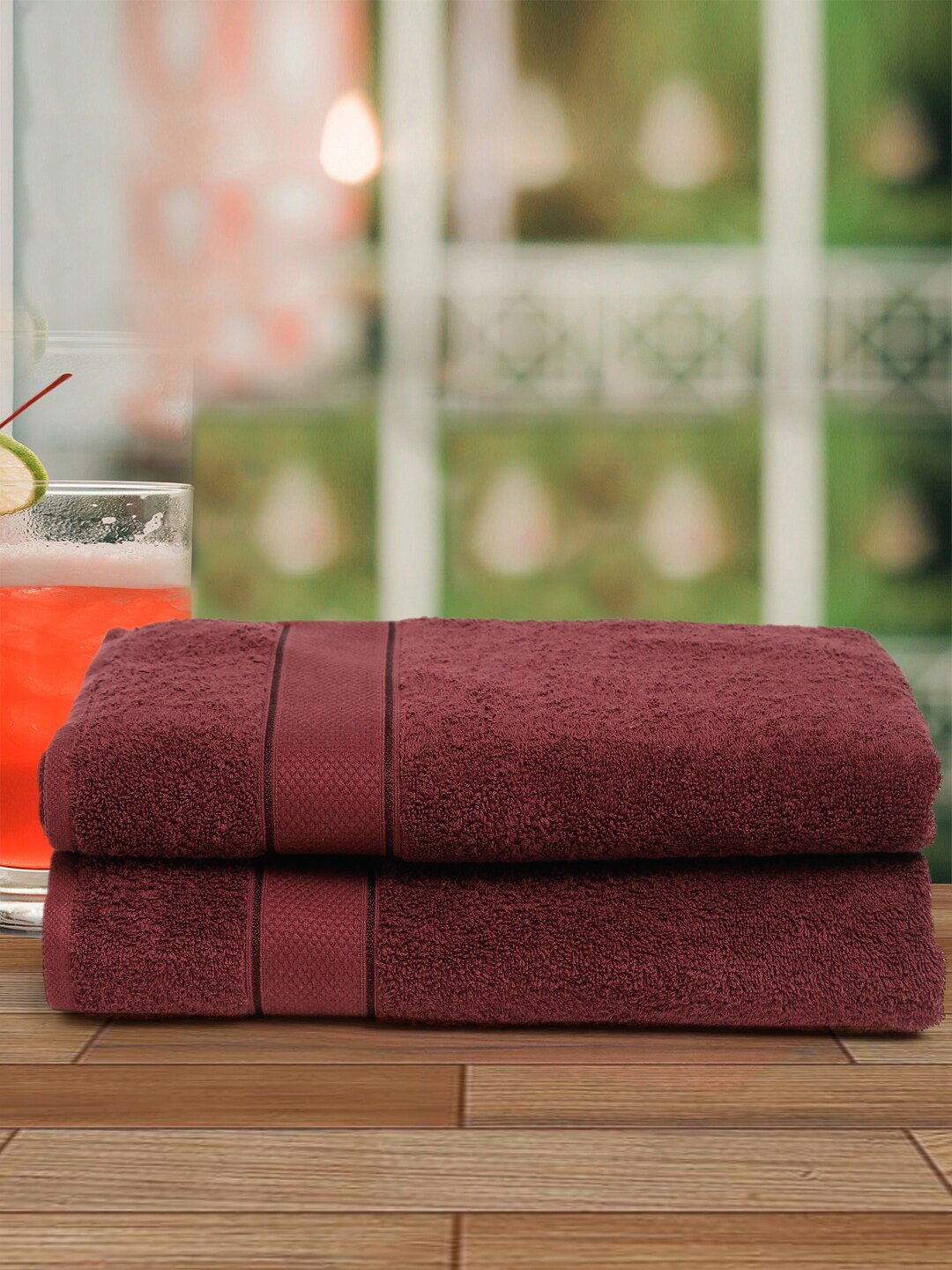 

Creeva Unisex Burgundy Set Of 2 Solid 525 GSM Bath Towels