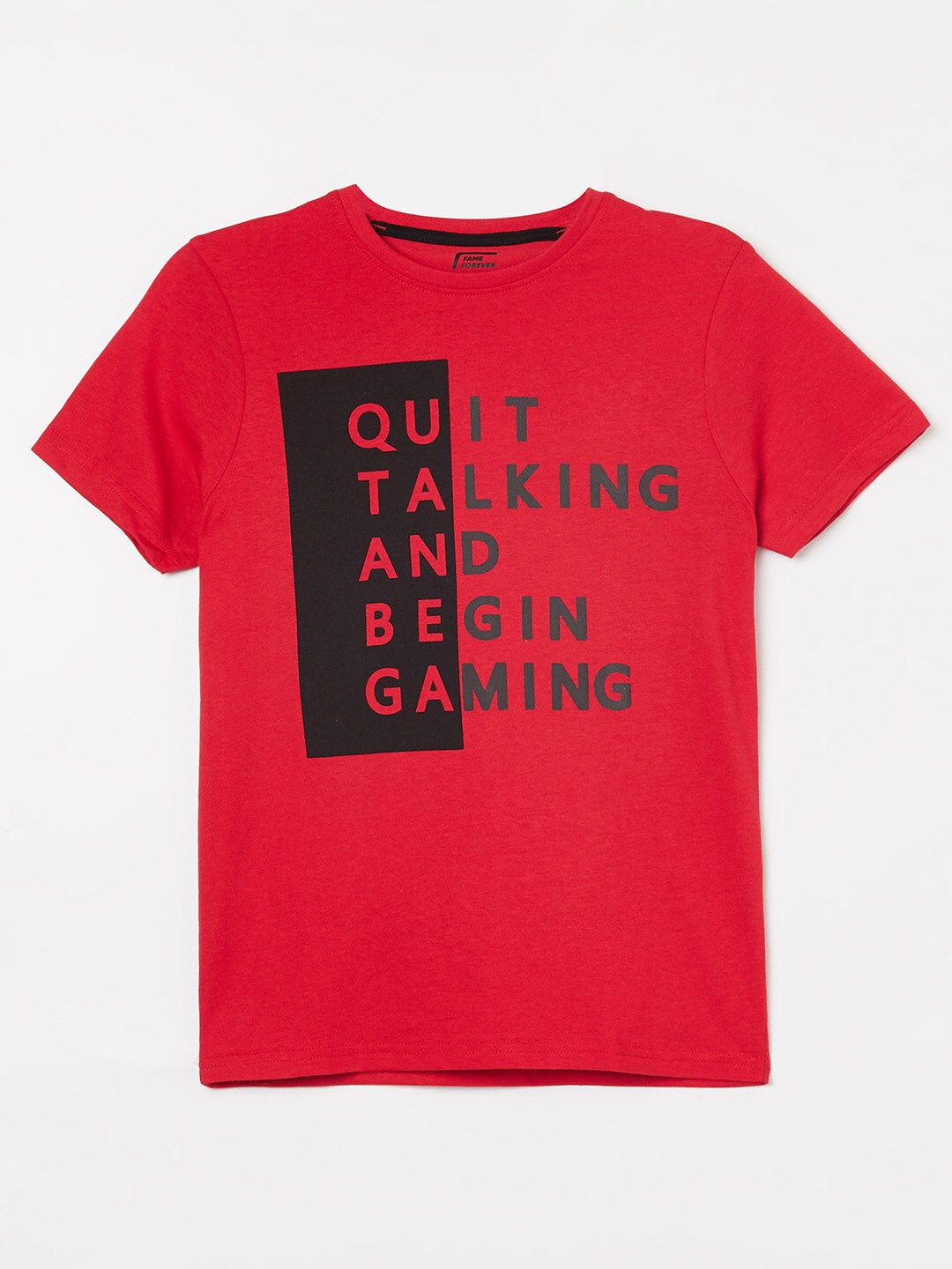 

Fame Forever by Lifestyle Boys Red & Black Typography Printed T-shirt