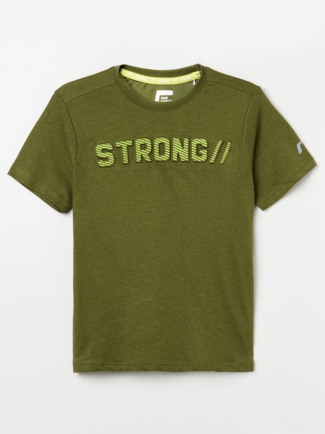 

Fame Forever by Lifestyle Boys Olive Green Typography Printed T-shirt