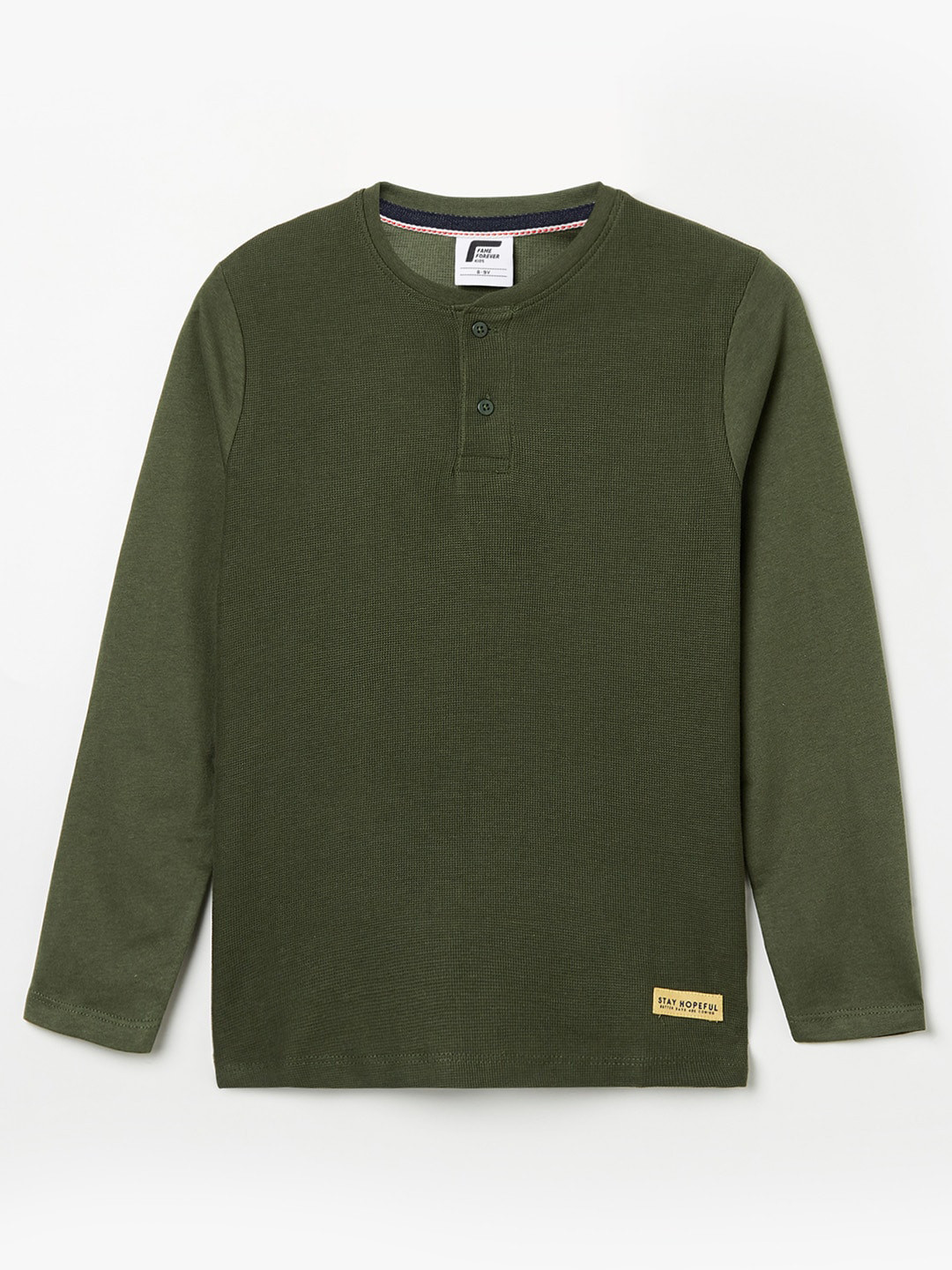 

Fame Forever by Lifestyle Boys Olive Green Henley Neck T-shirt