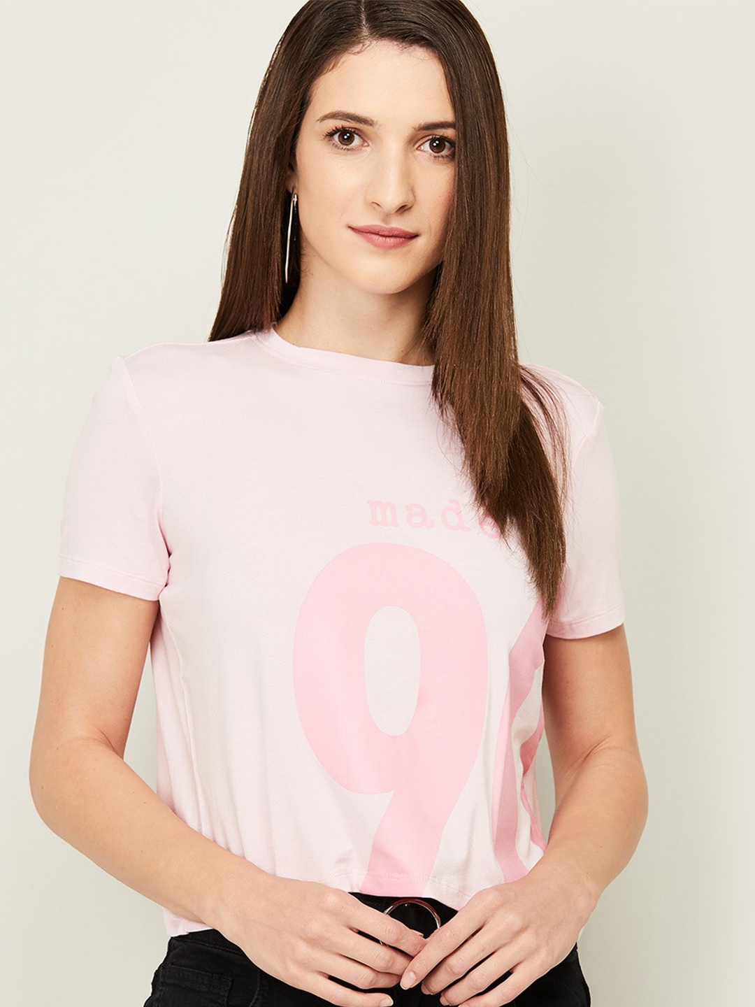 

Ginger by Lifestyle Women Pink Typography Printed Pockets T-shirt