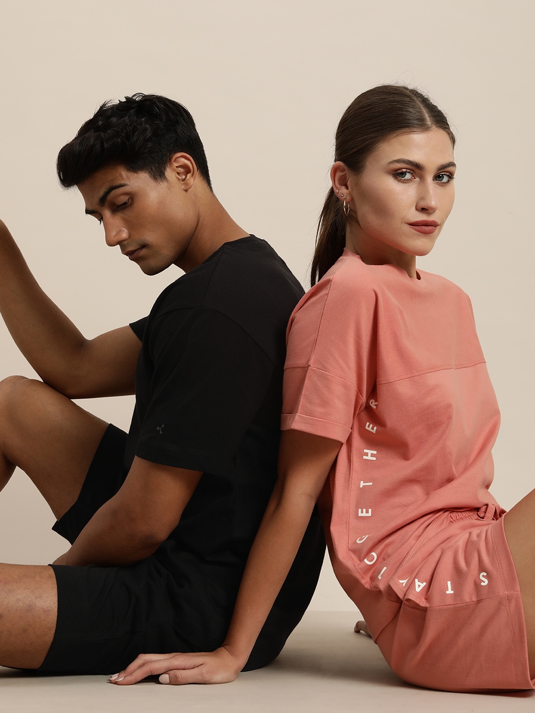 

ether Women Peach-Coloured Solid T-shirt with Shorts