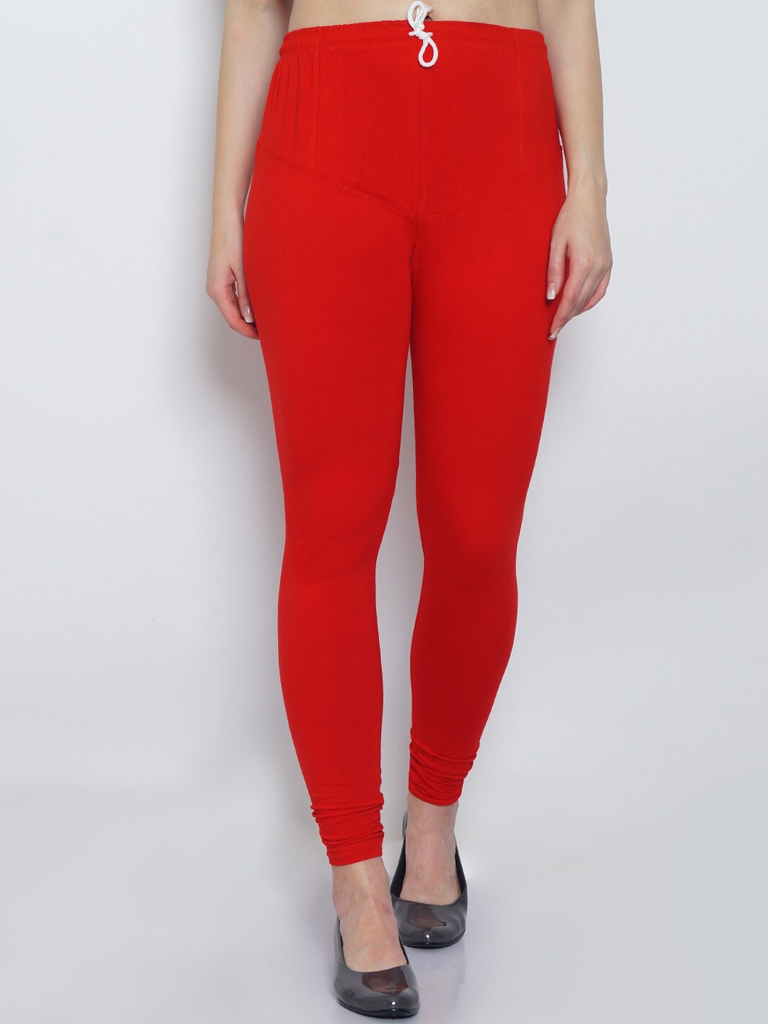 

GRACIT Women Red Solid Super Combed Cotton Churidar-Length Leggings
