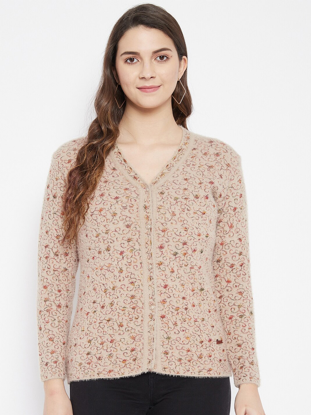 

Duke Women Beige Fair Isle Printed Cardigan