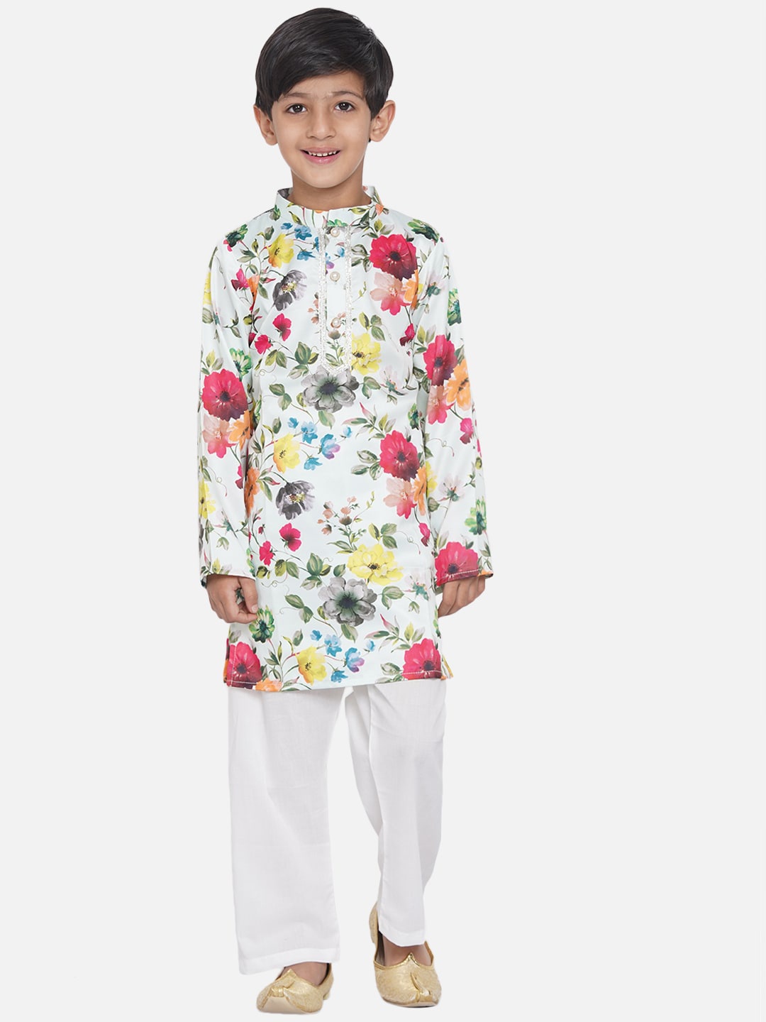 

Little Bansi Boys Green Floral Printed Kurta with Pyjamas