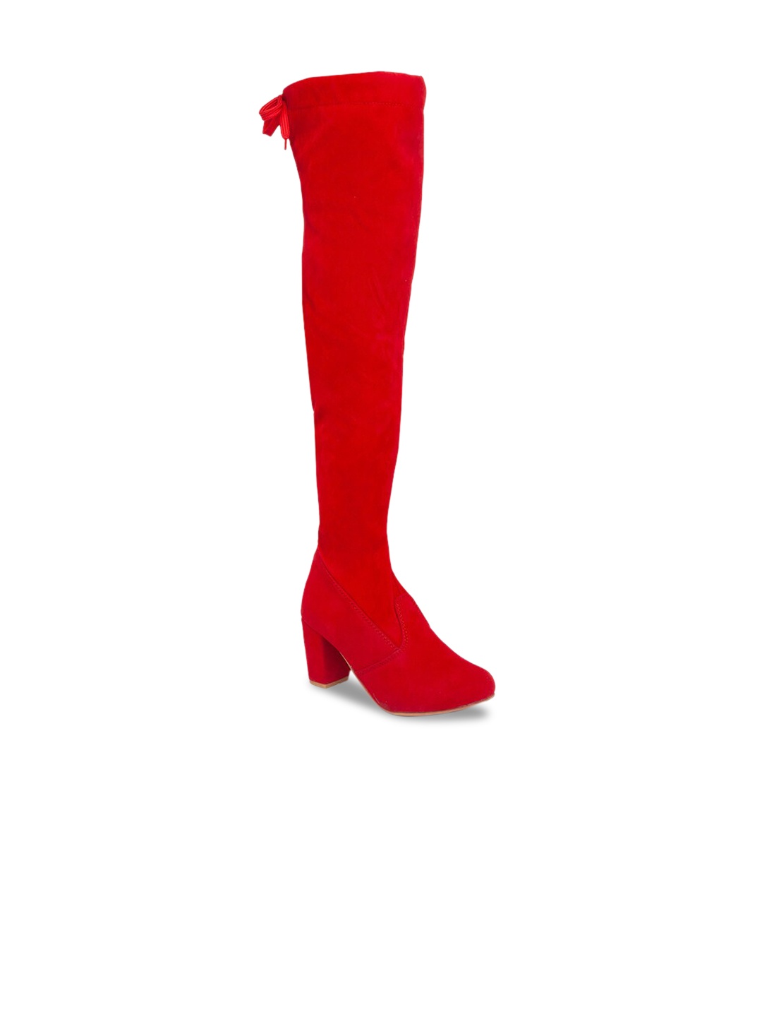 

Sole To Soul Women Red Suede High-Top Block Heeled Boots
