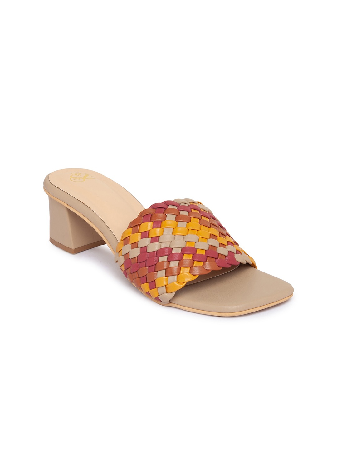 

Sole To Soul Women Beige & Yellow Block Heels