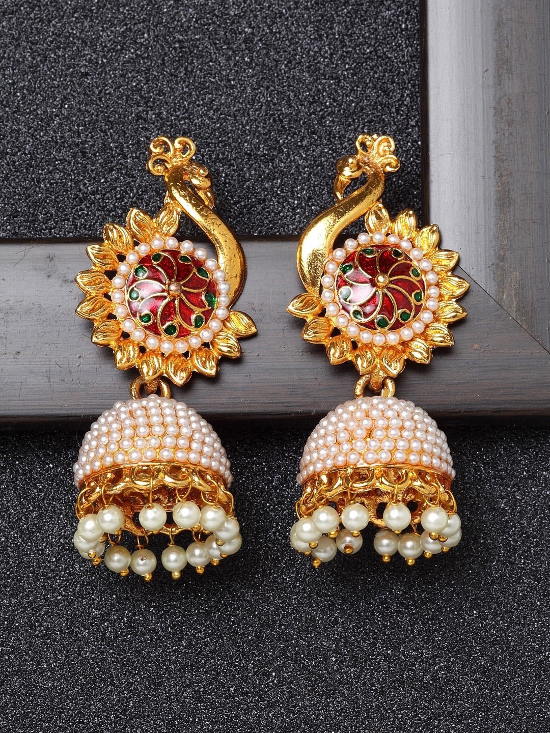 

AVANT-GARDE PARIS Gold-Toned & Red Dome Shaped Jhumkas Earrings