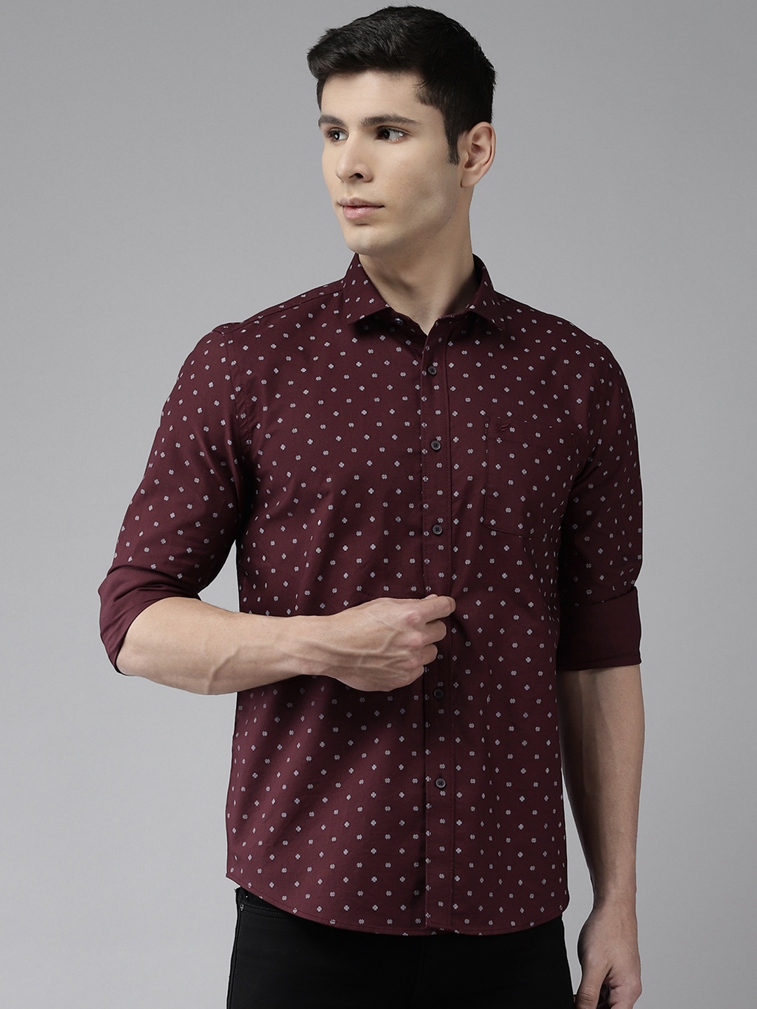 

Blackberrys Men Maroon Pure Cotton Self Design India Slim Fit Casual Shirt