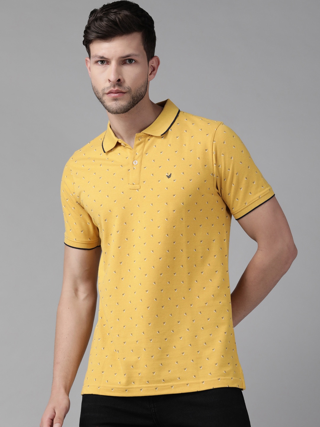 

Blackberrys Men Mustard Yellow Printed Polo Collar T-shirt