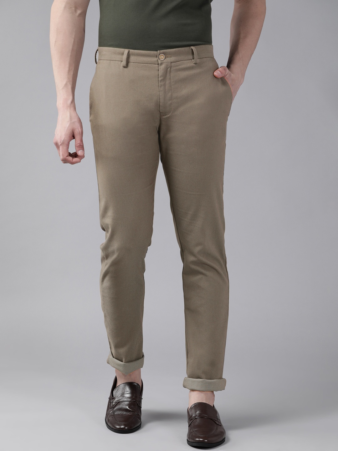 

Blackberrys Men Beige B-95 Slim Fit Low-Rise Trousers