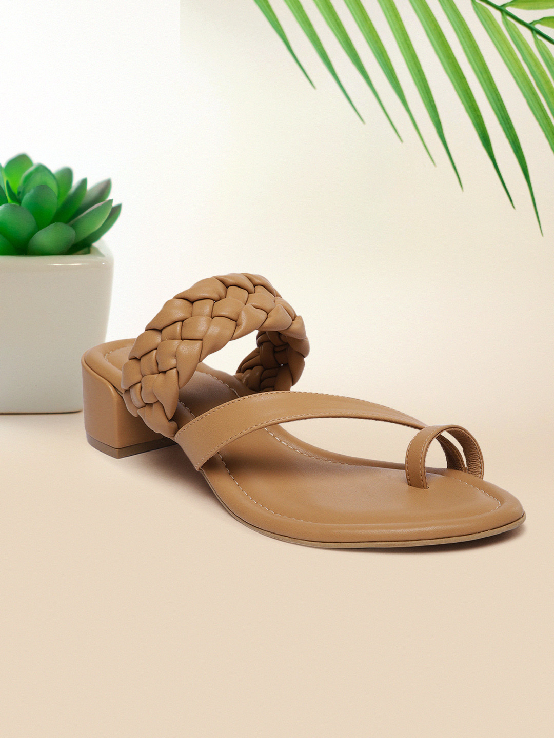 

Inc 5 Women Dark Beige Regular Textured Block Sandals