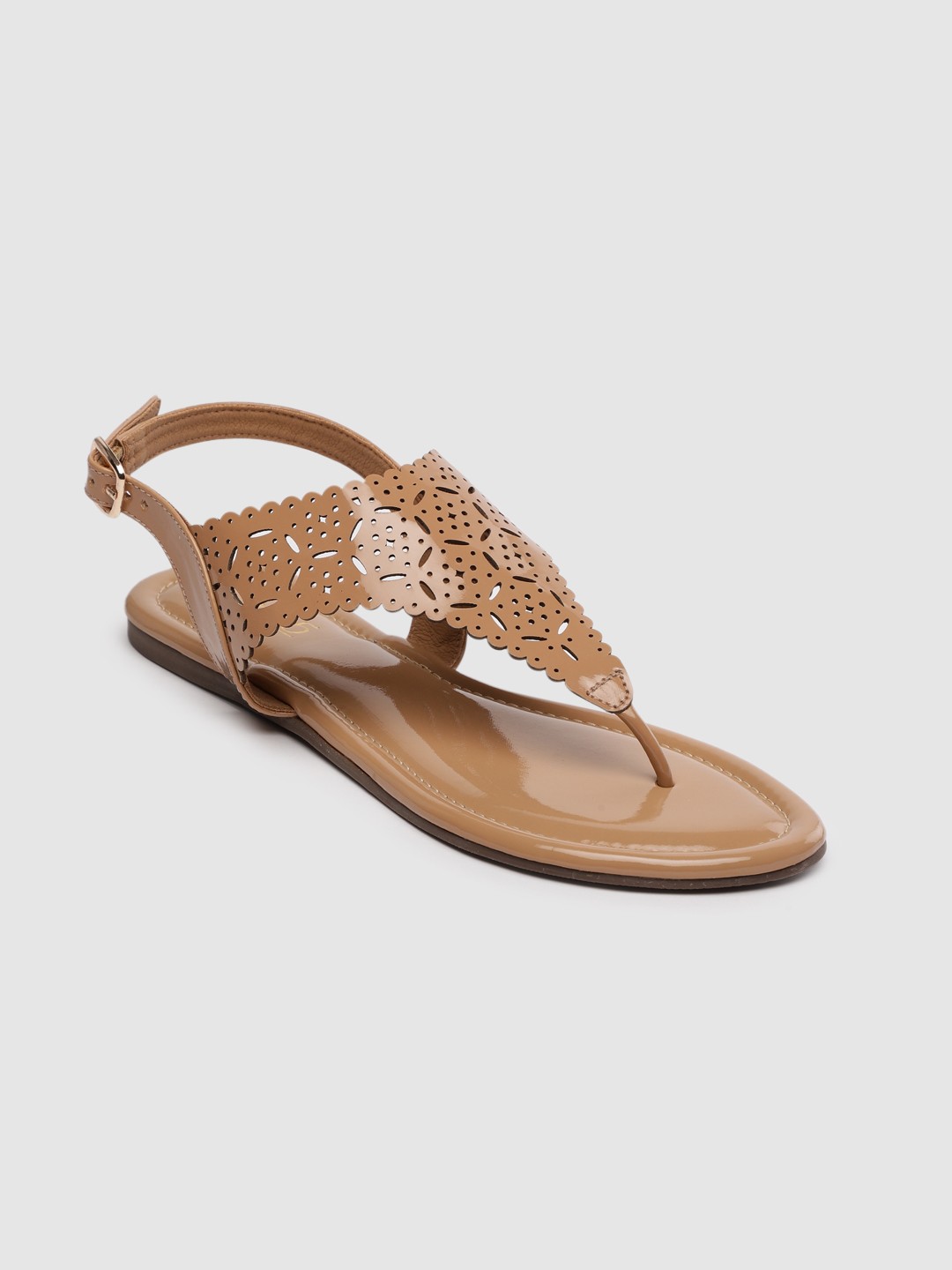 

Inc 5 Women Beige T-Strap Flats with Laser Cuts