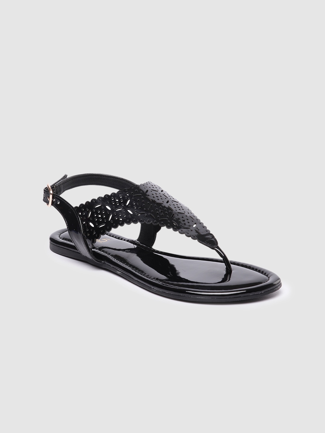 

Inc 5 Women Black T-Strap Flats with Laser Cuts