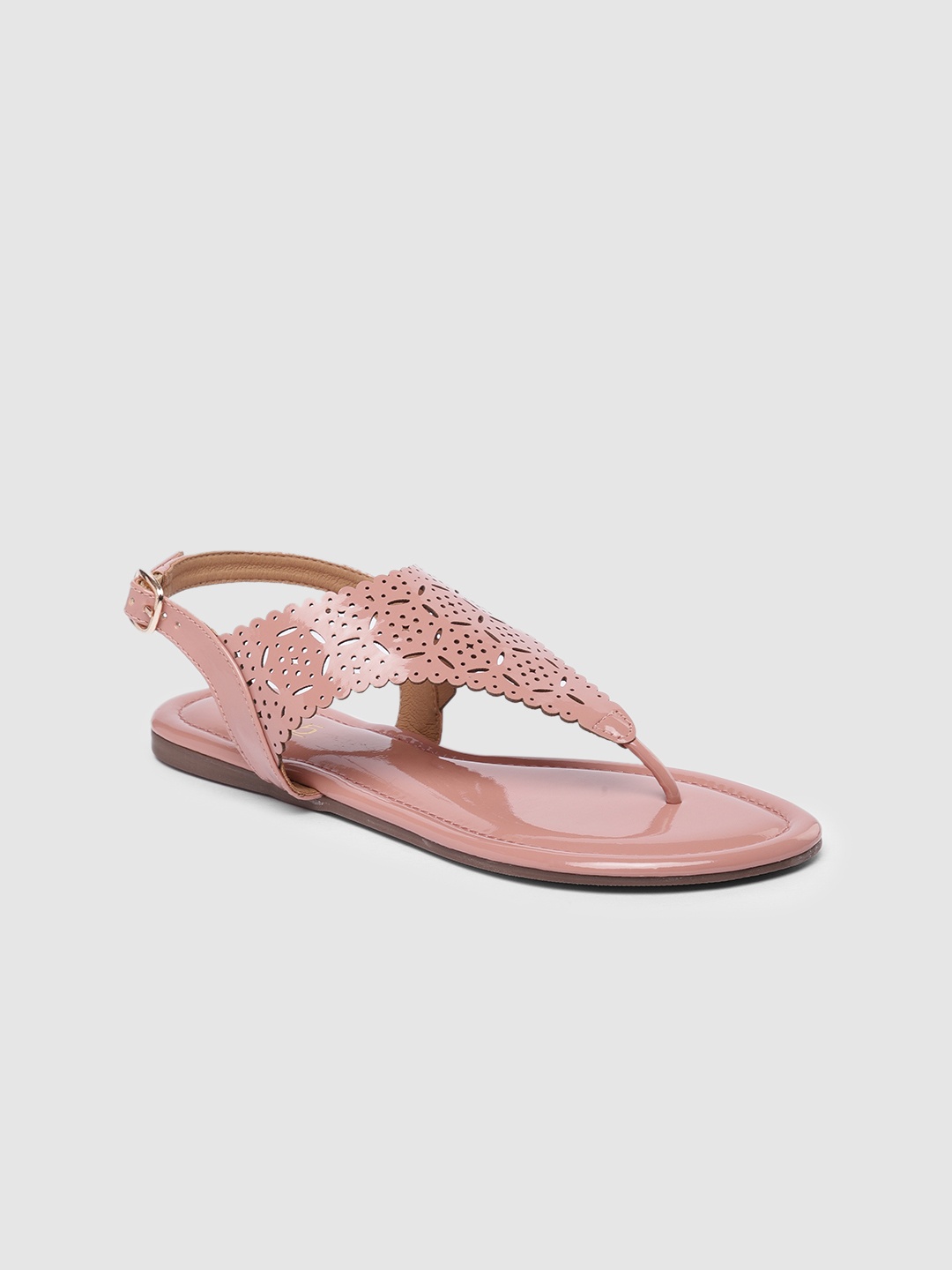 

Inc 5 Women Peach-Coloured T-Strap Flats with Laser Cuts