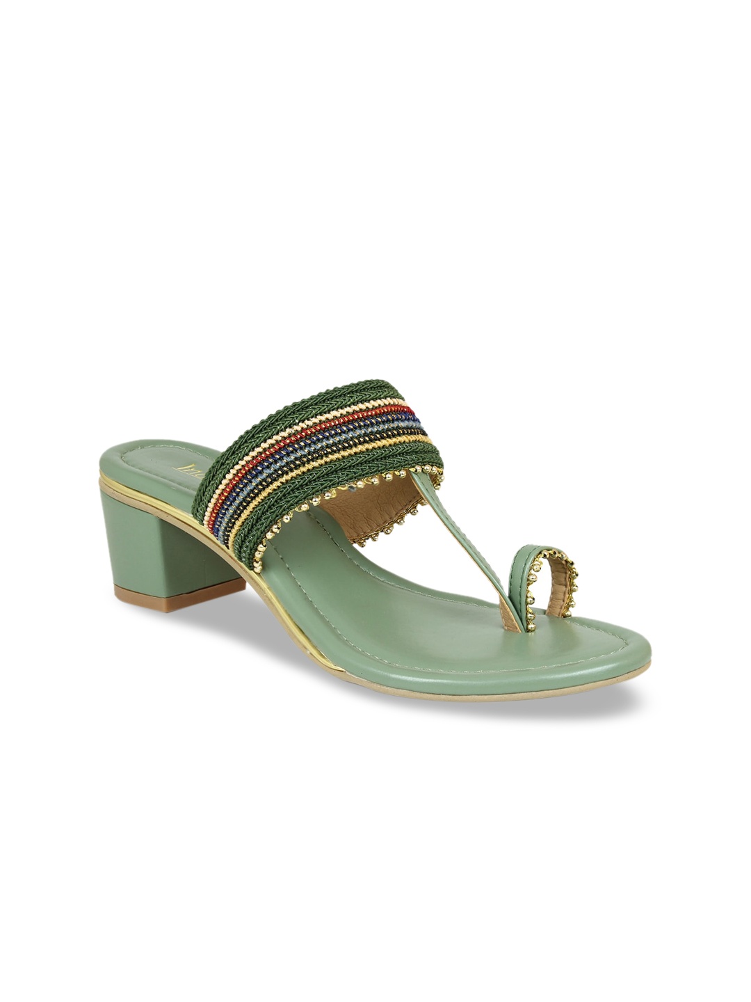 

Inc 5 Green Embellished Ethnic Block Sandals