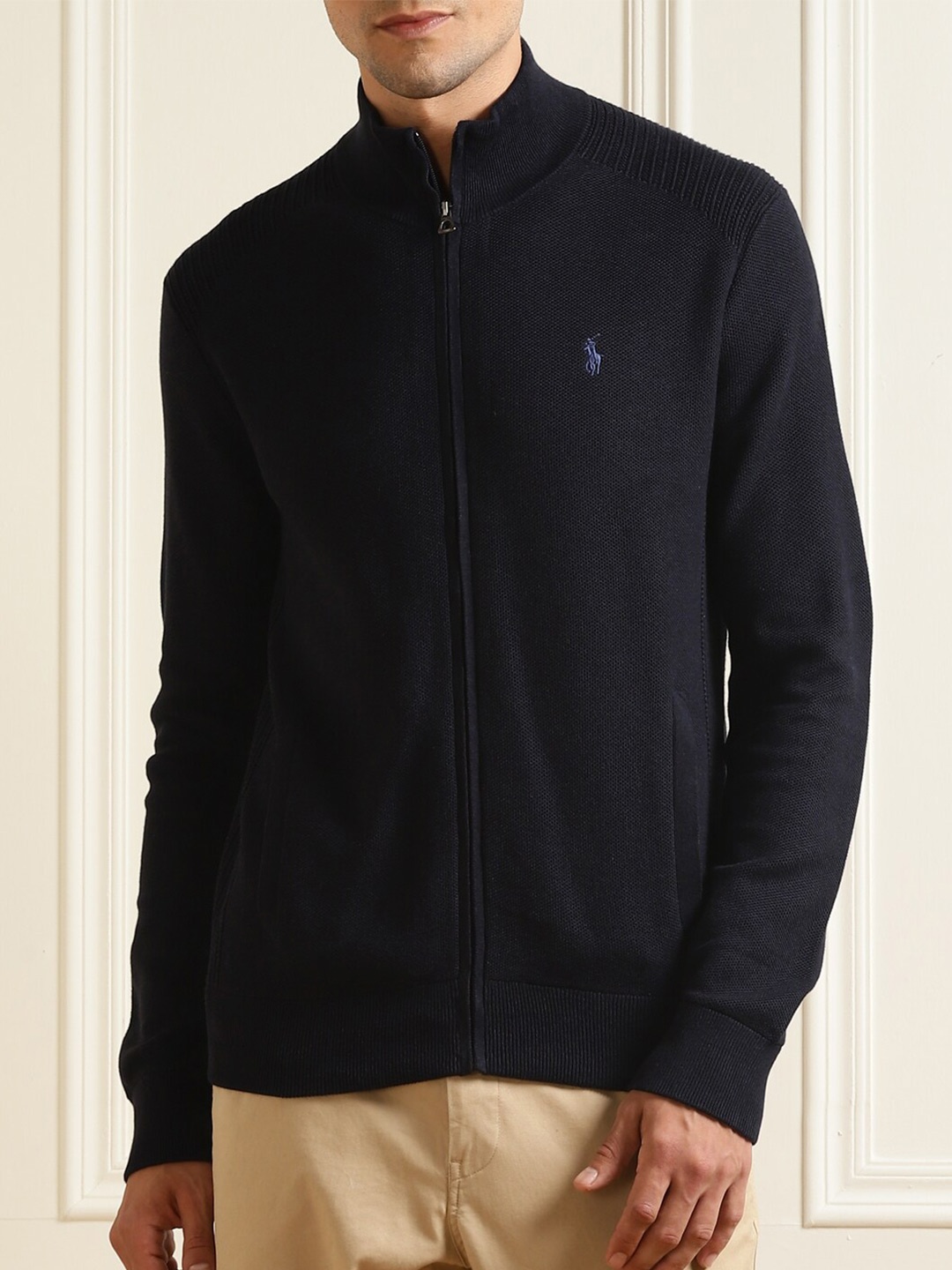 

Polo Ralph Lauren Men Navy Blue Front Zippered Cotton Cardigan