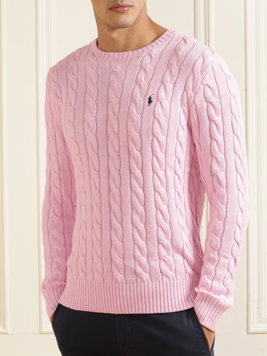 

Polo Ralph Lauren Men Pink Cable Knit Pullover