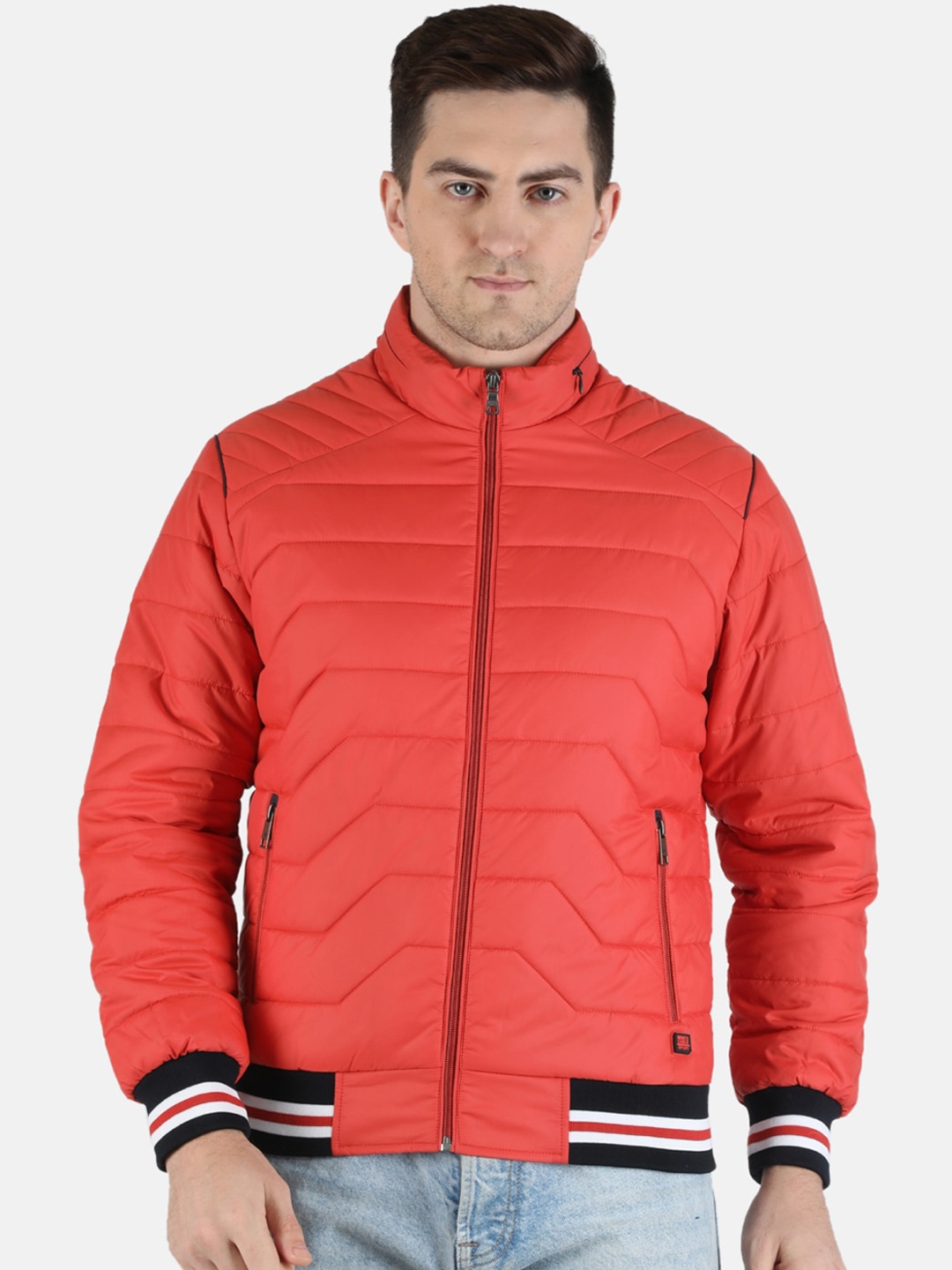 

Monte Carlo Men Orange Striped Lightweight Puffer Jacket