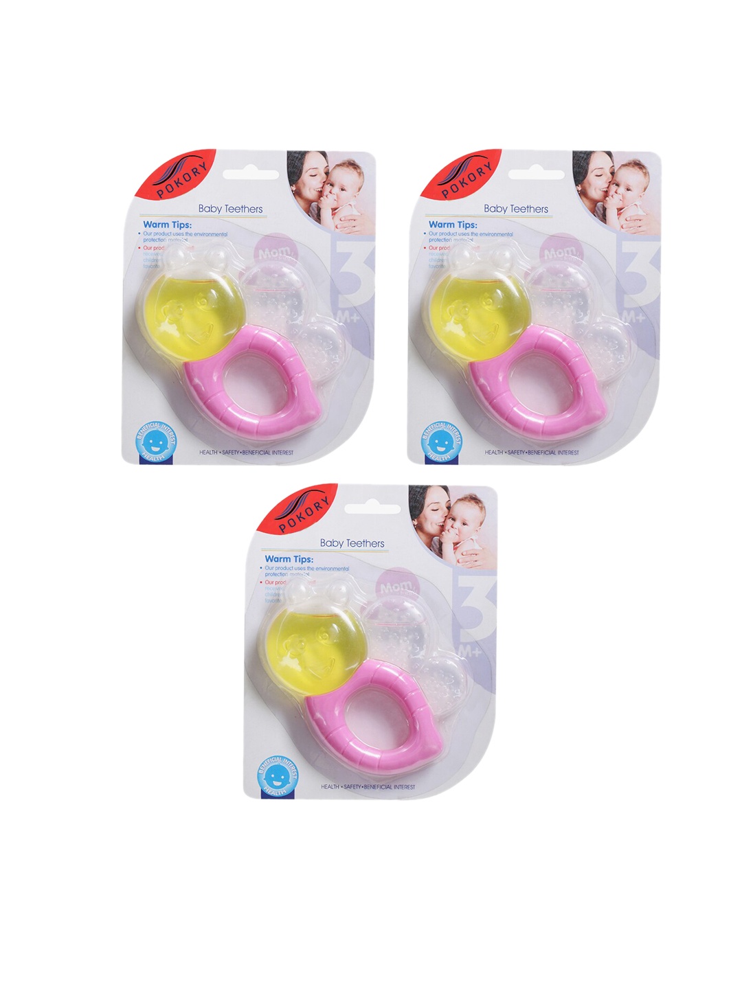 

POKORY Infants Pink & Yellow Pack of 3 Honey Bee Shape Baby Teethers