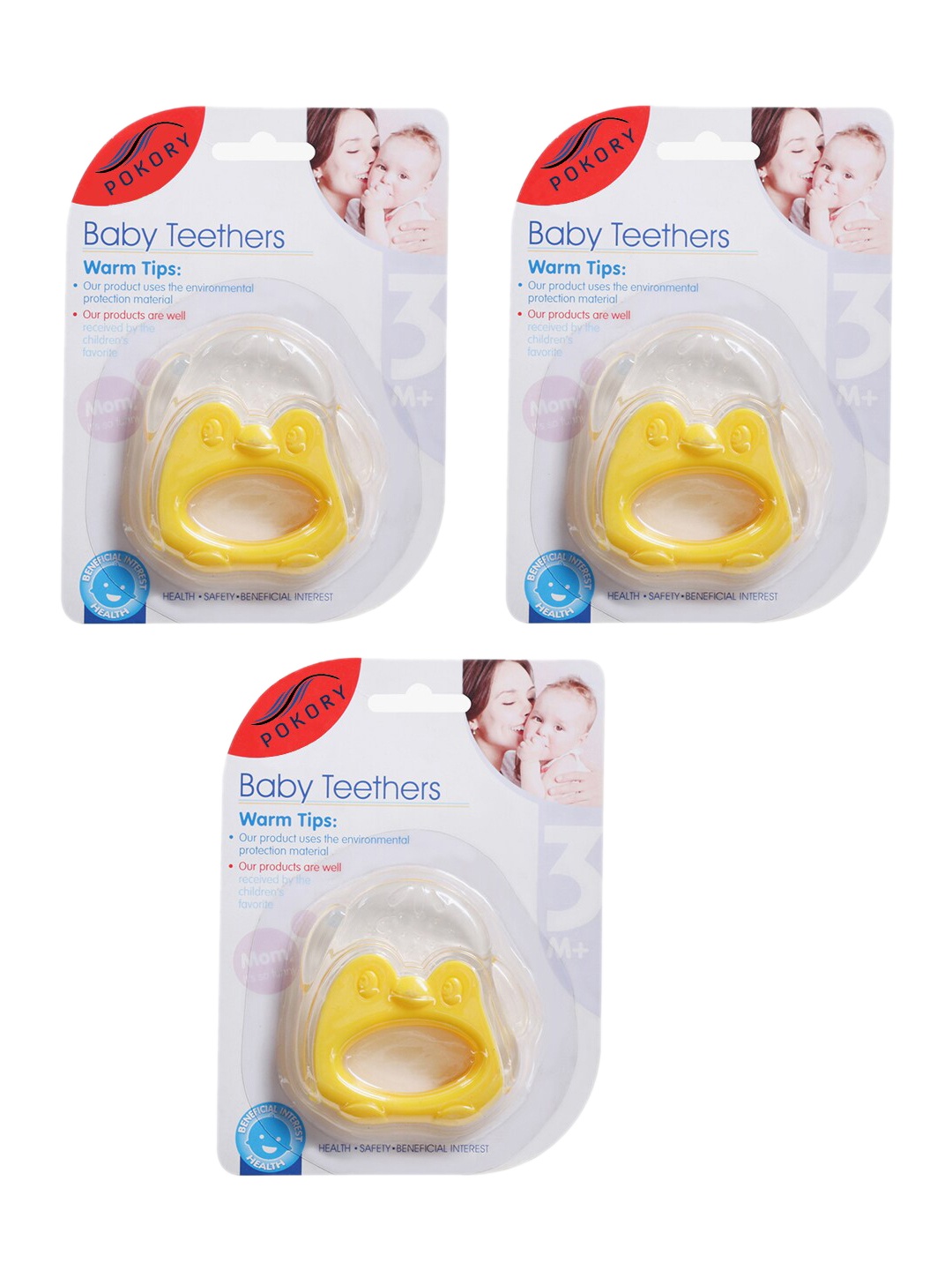 

POKORY Infants Yellow Pack of 3 Monkey Shape Baby Teethers