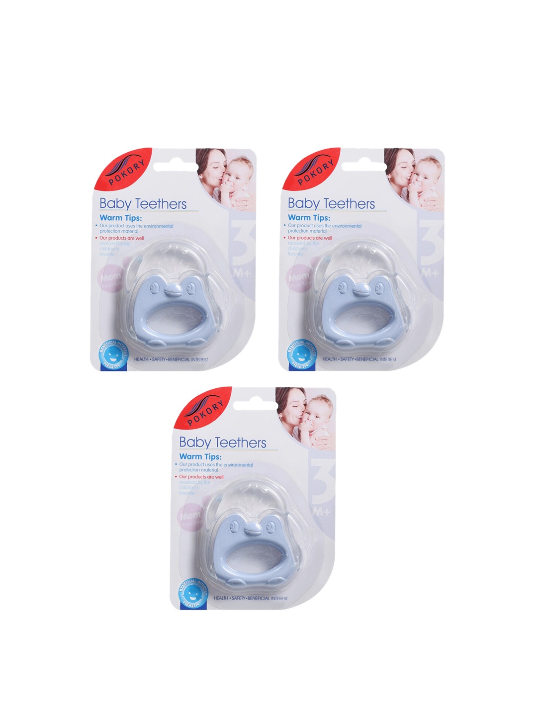 

POKORY Pack of 3 Blue Non Toxic Sterilized Water Filled Baby Teether