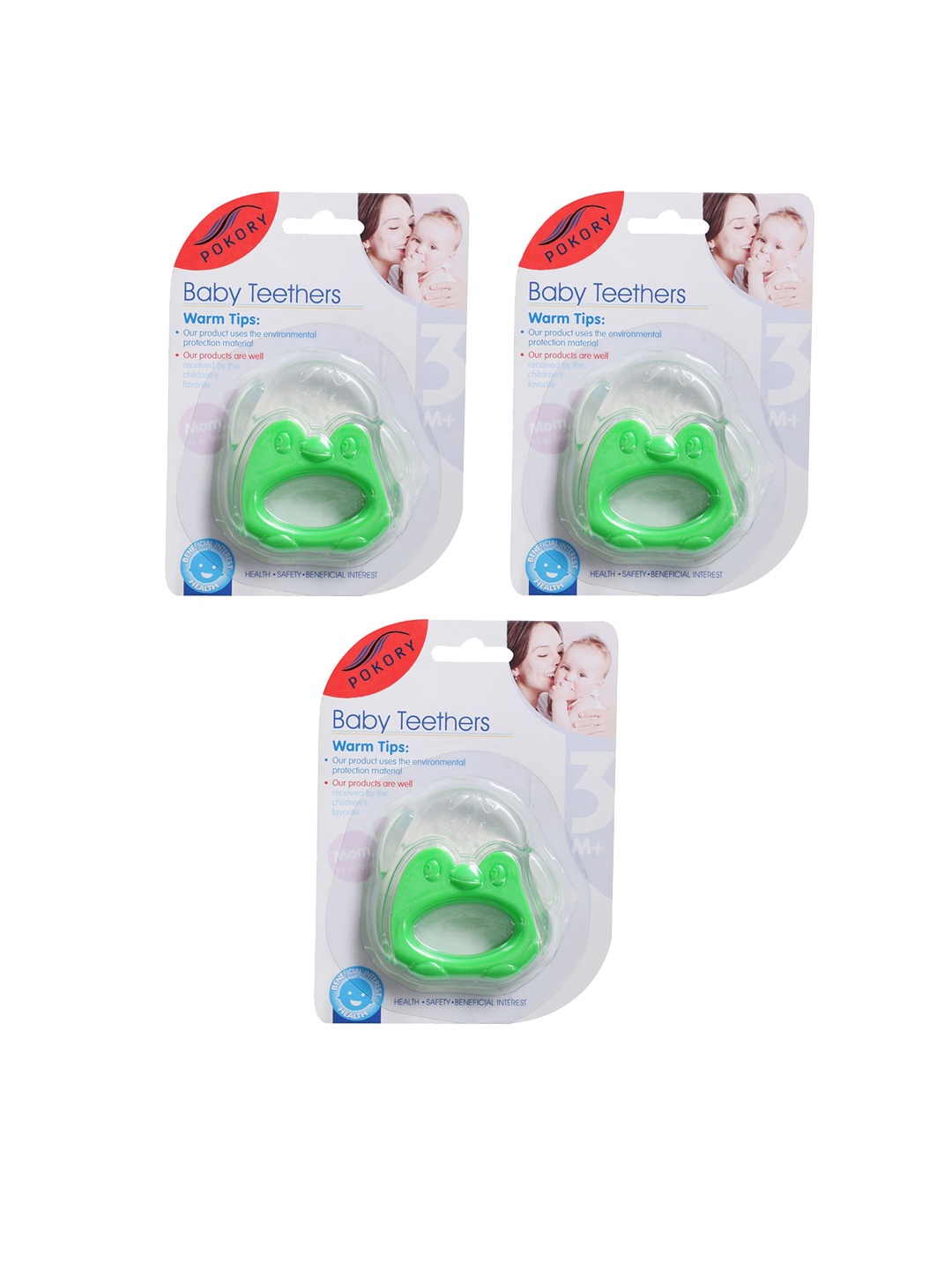 

POKORY Infants Green Pack of 3 Monkey Shape Baby Teethers