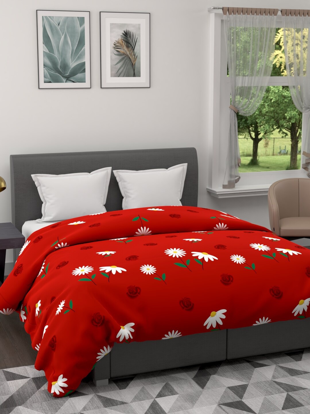 

BIANCA Red & White Floral Microfiber AC Room 120 GSM Double Bed Quilt
