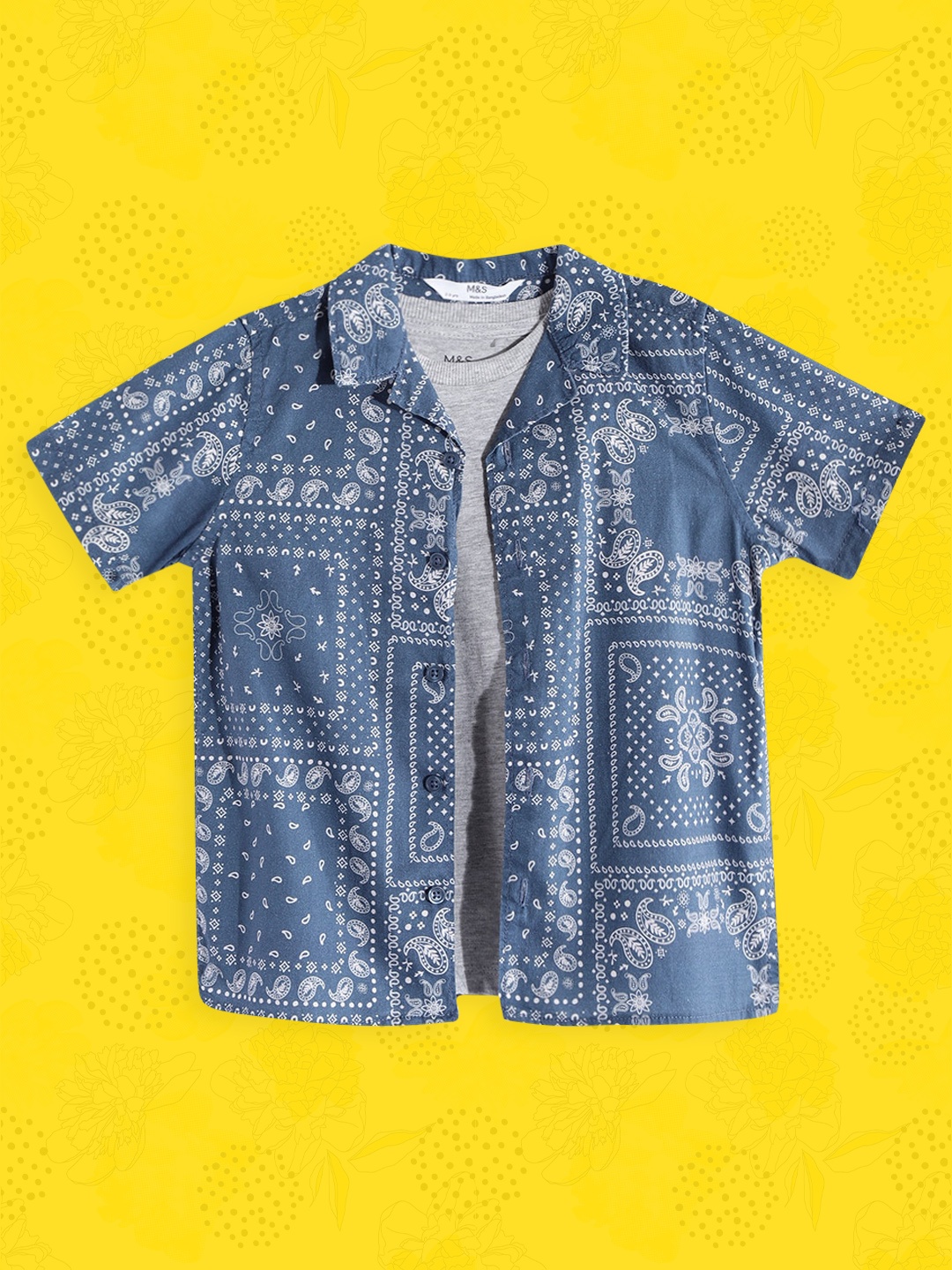 

Marks & Spencer Boys Blue & White Printed Cotton Casual Shirt with T-shirt
