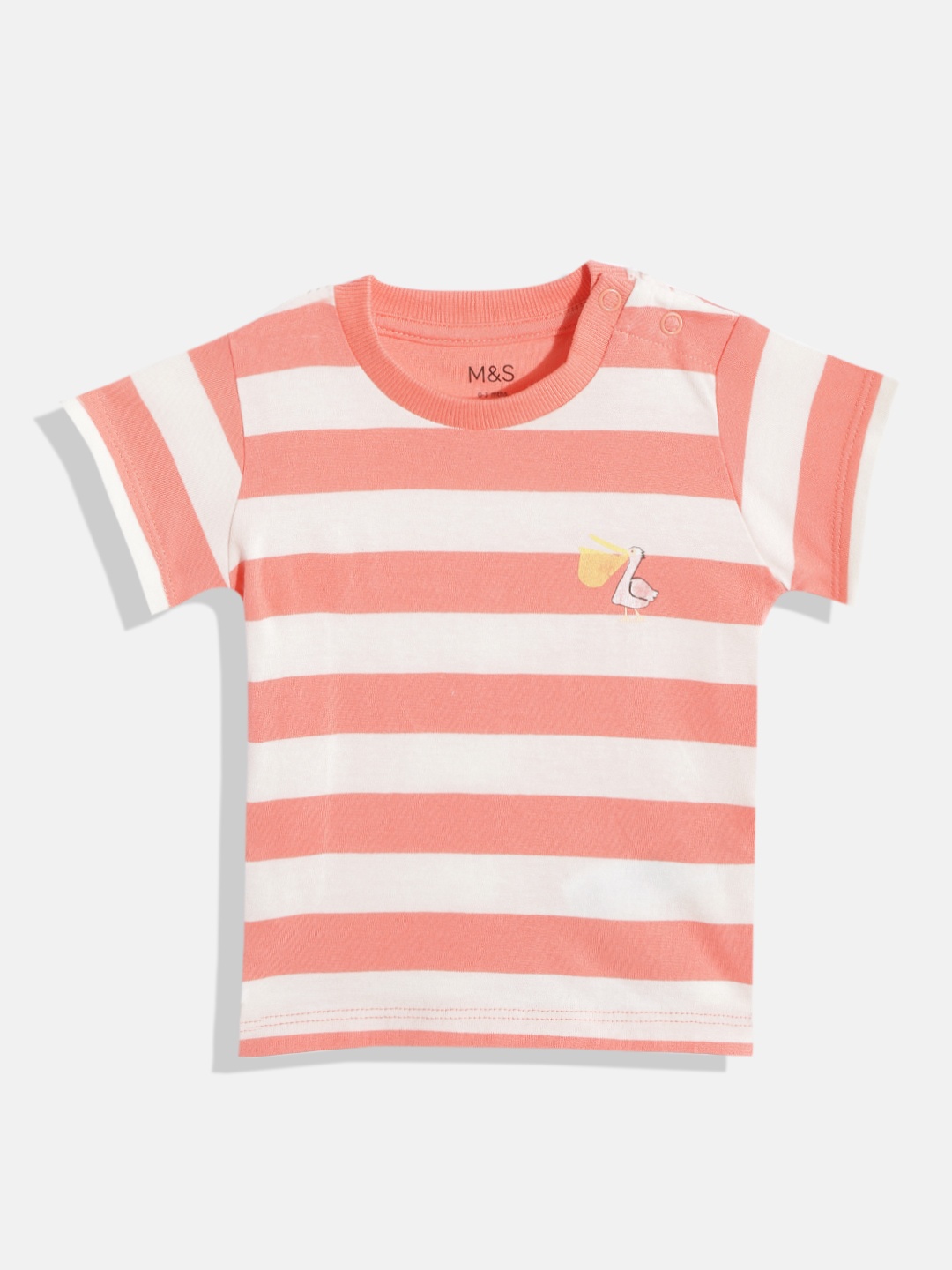 

Marks & Spencer Kids Coral Pink & Off White Striped Pure Cotton T-shirt