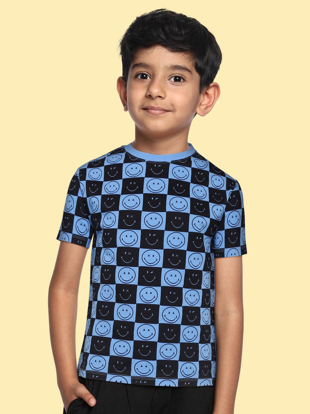 

Marks & Spencer Boys Blue & Black Printed Pure Cotton T-shirt