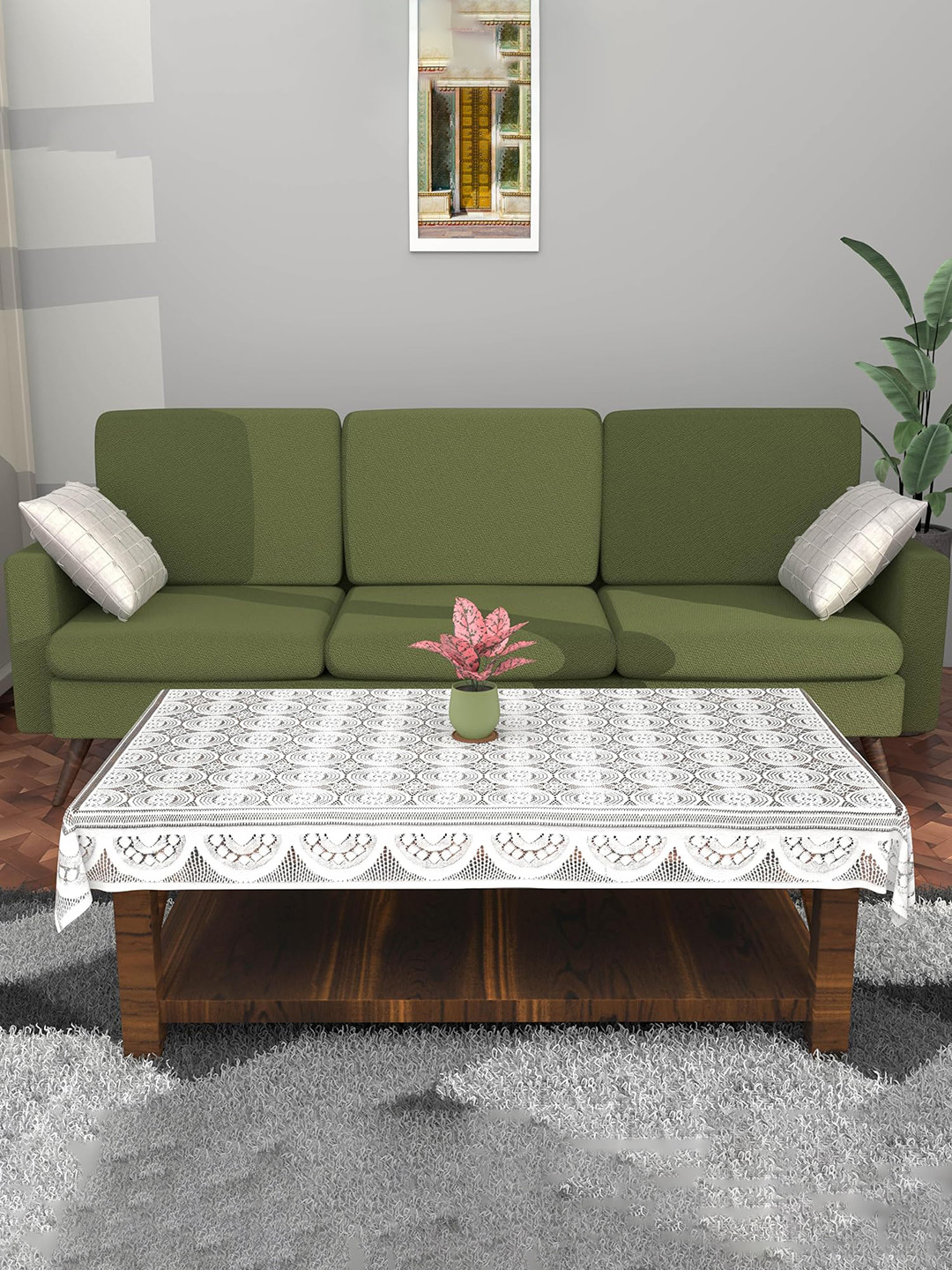 Kuber Industries White Printed 4-Seater Rectangular Table Cover
