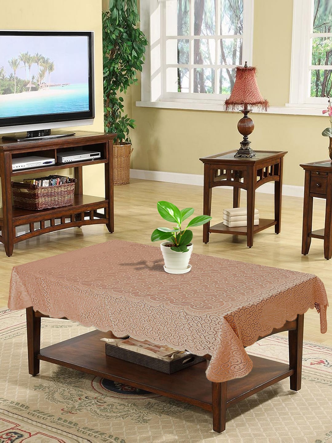 

Kuber Industries Brown Geometric Rectangular Table Cover