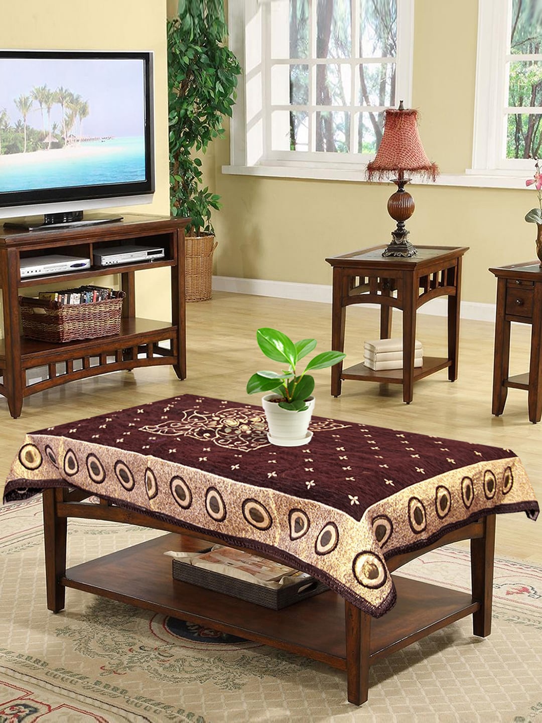 

Kuber Industries Brown Velvet 4 Seater Center Table Cover