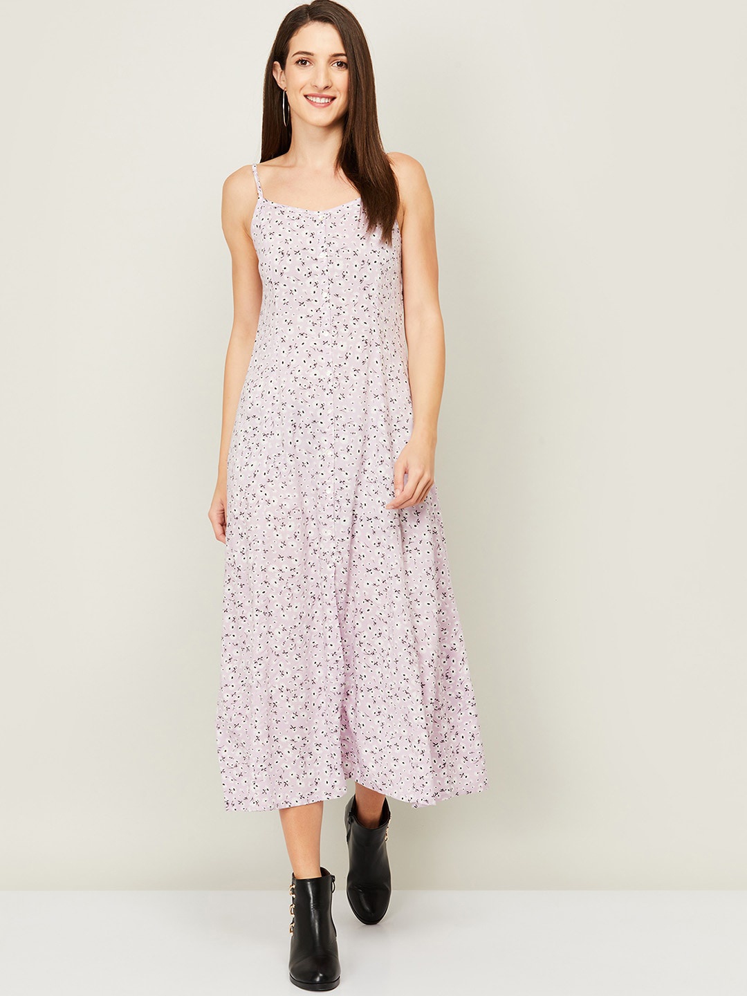 

Ginger by Lifestyle Women Purple Floral A-Line Midi Dress