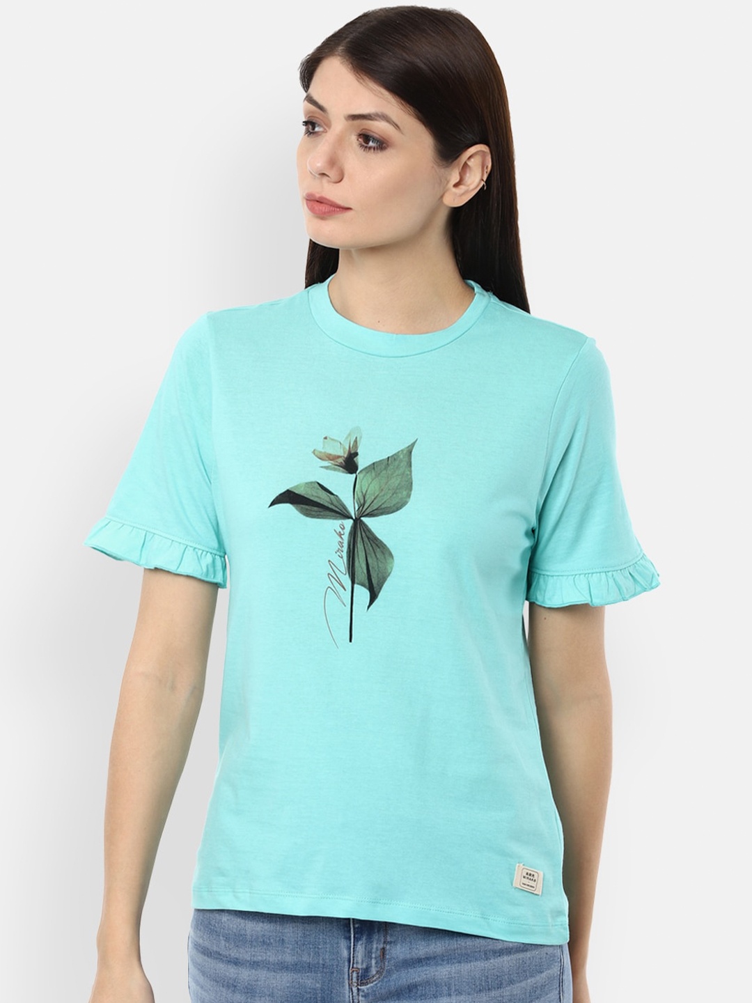 

Van Heusen Woman Turquoise Blue & Green Pure Cotton Print Top