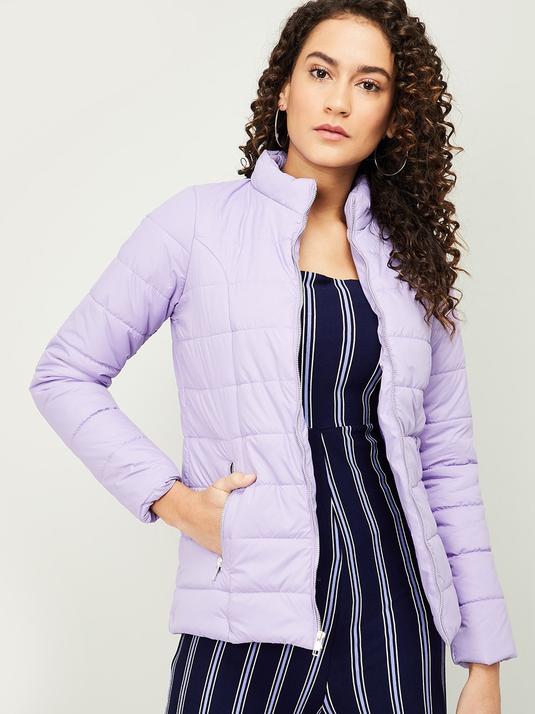 

Ginger by Lifestyle Women Purple Lightweight Longline Puffer Jacket